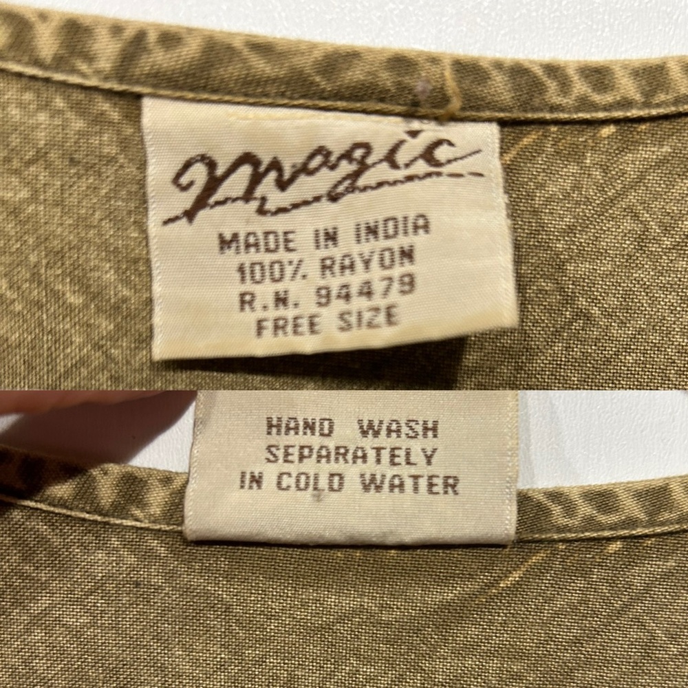 Magic Maxi Dress Button Front Embroidered Tan Green Flutter Sleeve One Size - Picture 5 of 11